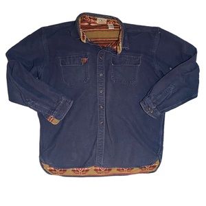 Vintage VTG LL Bean Aztec Fleece Blanket Lined Chamois Flannel Navy Blue Size XL